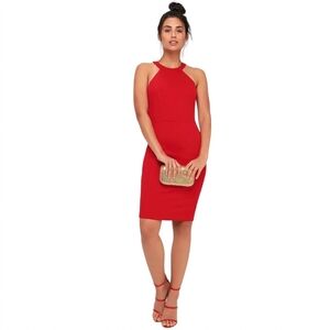 LULU'S All Eyes On Me red bodycon halter mini dress